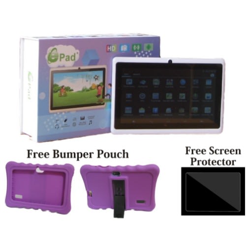 Epad A707- Children Android Tablet - 7"- 16Gb Rom -1GB RAM - Screen Protector - Purple Silicone Case
