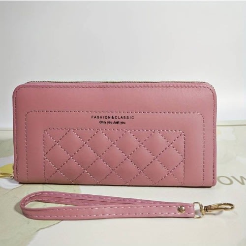 Ladies Leather Double Zipper Clutch Casual Purse Long Wallet - Pink