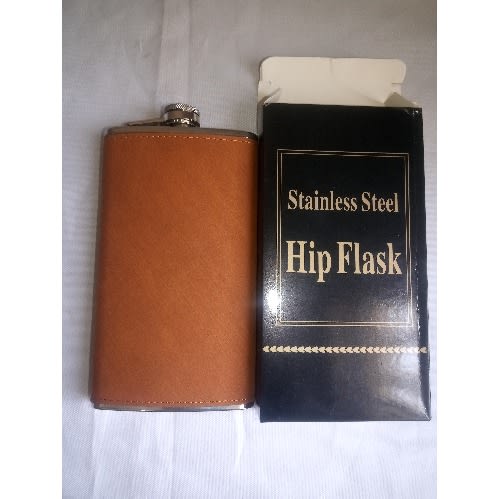 Stainless Steel Pocket Leather Liquor Hip Flask- Brown