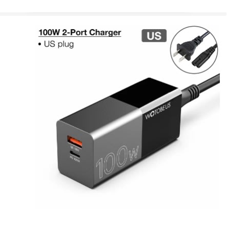 Wotobe Pd Gan USB-C Charger Power Adapter - 2-port - 100W