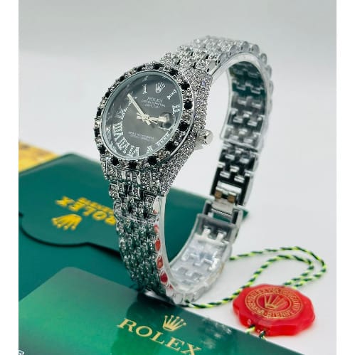 Rolex Diamond Ladies Wristwatch - Black Dial Silver Edition