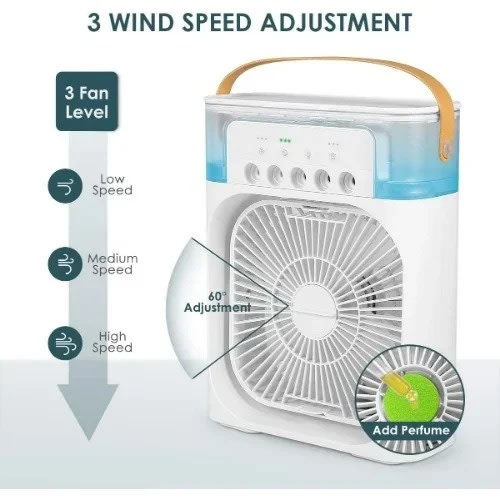 Portable Air Conditioner Fan - 5 Wind Speeds Usb With 7 Colors Led Light