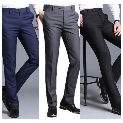 3-in-1 Men's Corporate Plain Suit Trousers- Black, Navy Blue And Grey