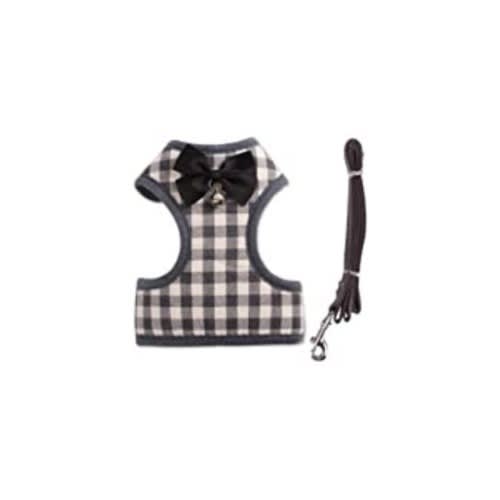 TD Harness With Bow Tie And Leash Set With Bell - Grey
