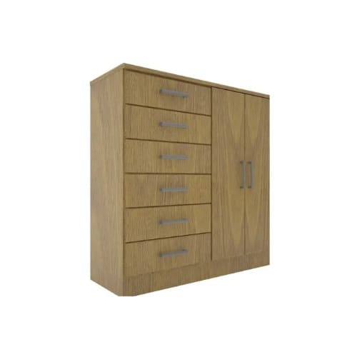 Chest Drawer Storage Cabinet With 6 Darwers And 2 Door Cupboard - Beige