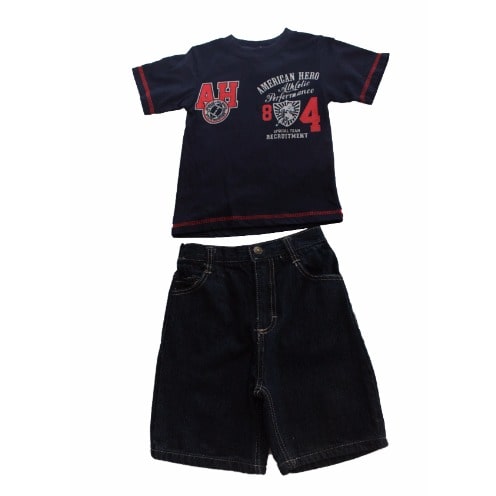 Athletic Graphic Tshirt & Jeans Short- Blue