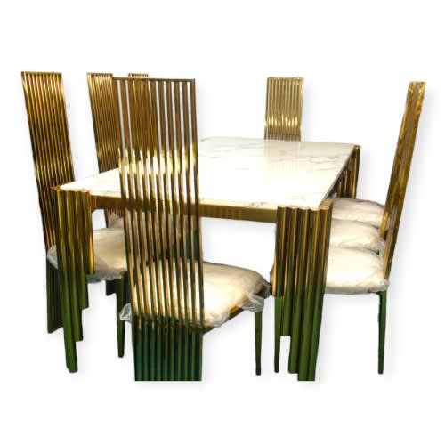 Eight Seater Marble And Steel Dining Set