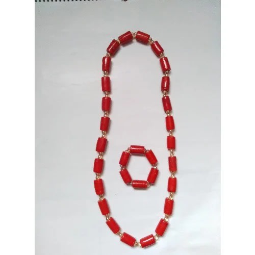 Fashion Front Traditional Crystal Glass Coral Bead Necklace With Bracelet
