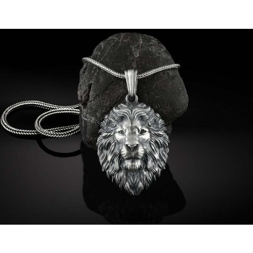 Metal Lion Head Pendant & Necklace For Men