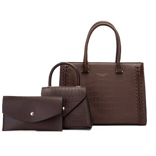 3 In 1 Leather Hand Bag For Ladies/ Women - Coffee Brown