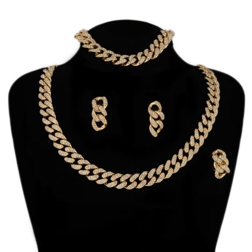 Unisex Iced Out Cuban 18k Gold Plated Jewelry Set