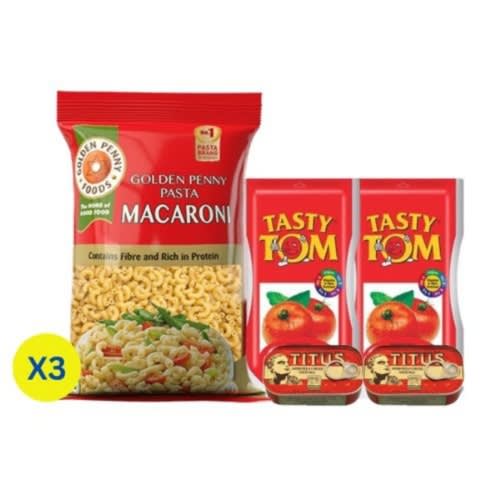 Golden Penny Macaroni 500g X3 - Tastytom Tomato Mix 210g X2 - Titus Sardine X2