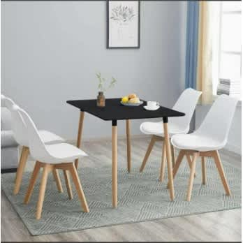 Rectangular Beechwood Dining Table With 4 Sitting Chairs-multicolour