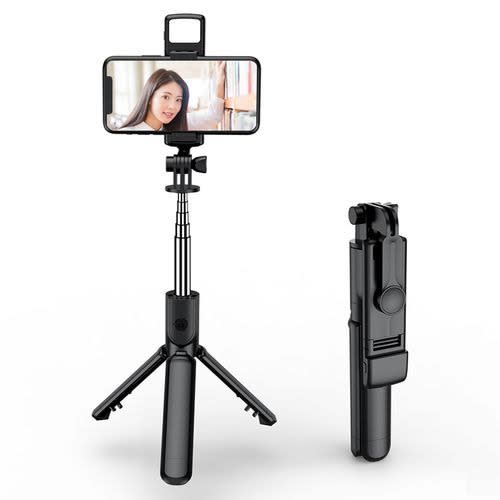 Bluetooth Selfie Stick Tripod + Fill Light & Shutter Remote -Black