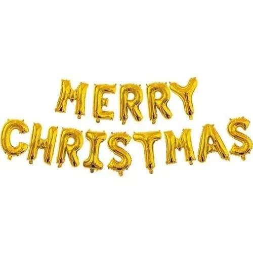 Merry Christmas Balloon Banner - Gold