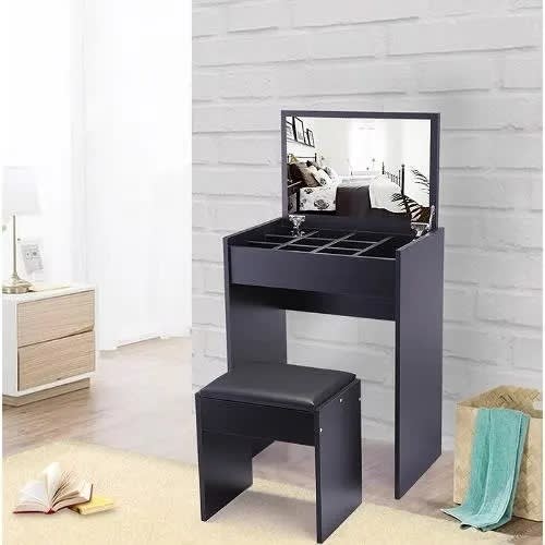 Vanity Set With Stool & Mirror - Black