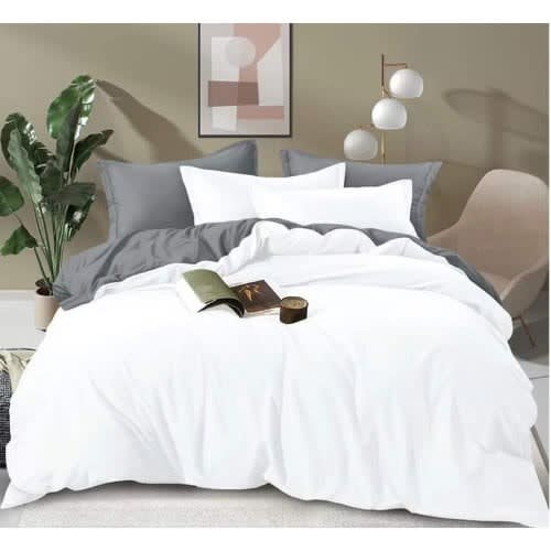 Bedding Collection Duvet / Duvet Cover And 4 Pillow Cases - White And Ash