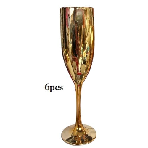 6 Gold Pieces Champagne Flute Glasses - 190ml