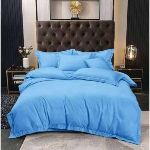 Duvet cover -Duvet - Bedsheet And 4 Pillowcases -100% American Cotton - Blue
