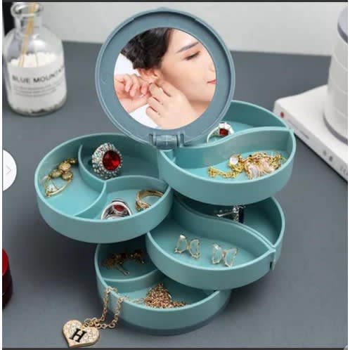 Rotating Jewelry Organizer With Mirror - Green
