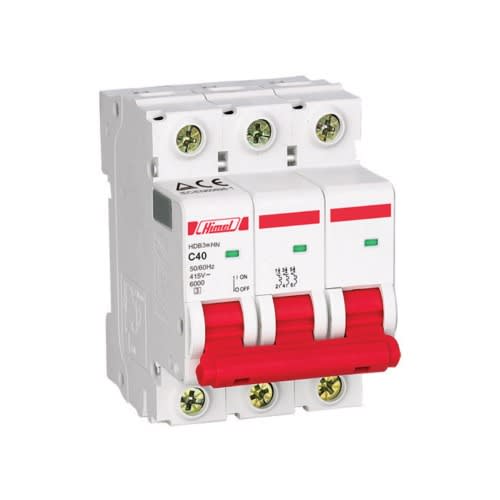 Himel Miniature Circuit Breaker - 18mm Ac - C - 3p - 6ka - 63A|| HDB3WHN3C63