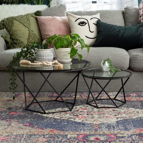 Walker Edison Geometric Glass Nesting Coffee Tables - Black
