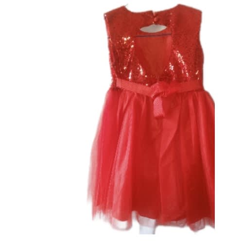 Sequin Tulle Dress With Hollow Back - Red