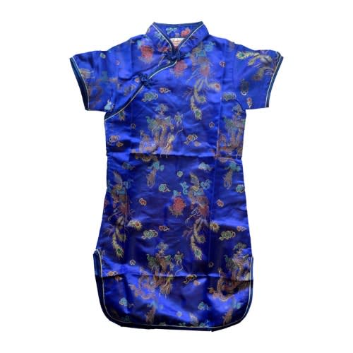 Girls Midi Short Sleeve Chinese Costume -blue