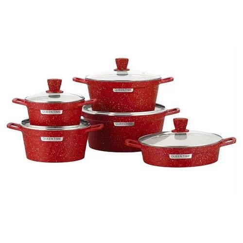 Queen Time Heavy Duty Non-stick Die-cast Set Of Pot - 5 Sets - Red