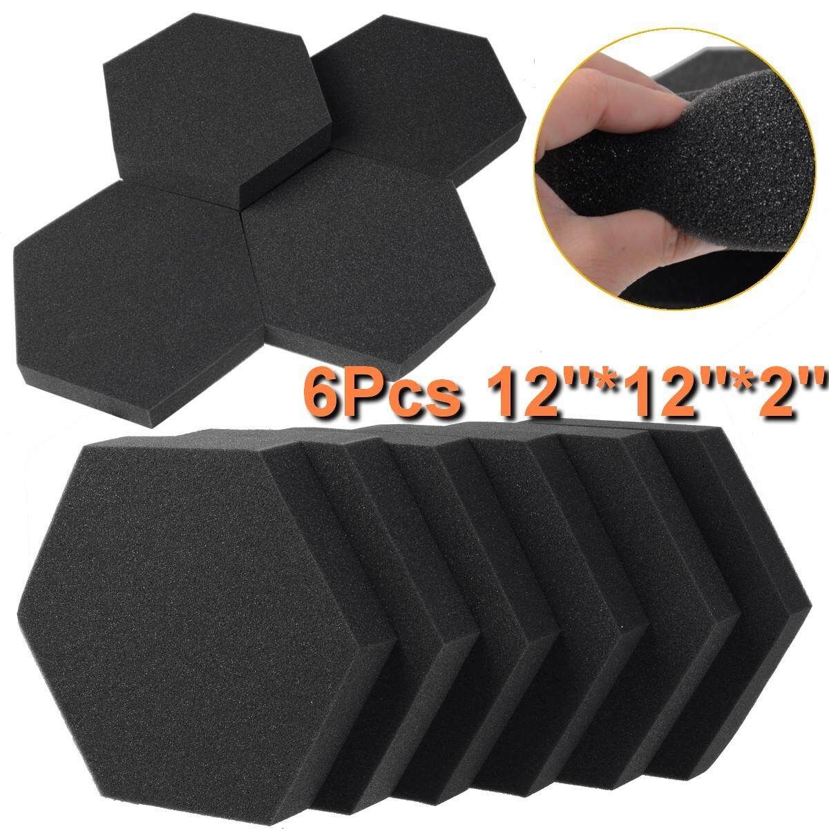6x Charcoal Soundproofing Acoustic Foam Hexa Bevel Tiles Wall Panels 12X12X2"