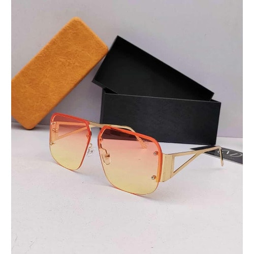 Retro Metal Rimless Frames Square Shades - Gold Frame Orange Gradient