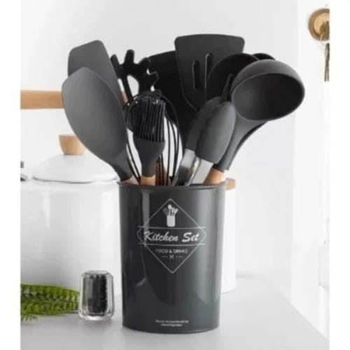 Silicon Cooking Spoon Set - 11pcs - Black