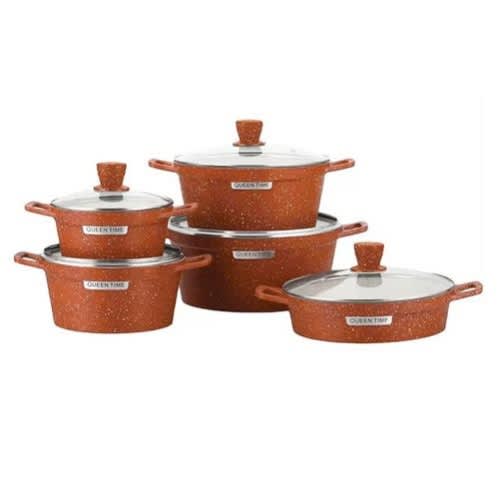 Queen Time Heavy Duty Non-stick Die-cast Set Of Pot - 5 Sets - Orange