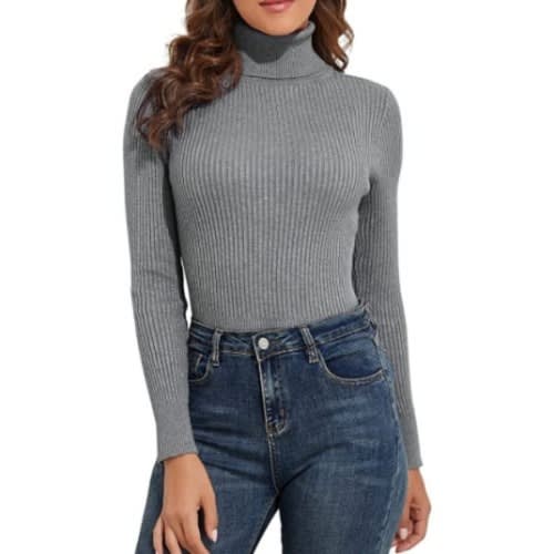 Ladies Turtleneck Long Sleeve T-shirt - Grey