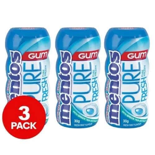 Mentos Pure Fresh Sugar Free Mint Chewing Gum - 30g X 3 Bottles