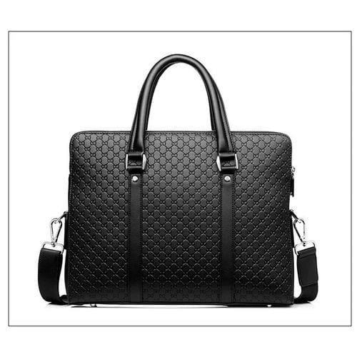 Men's Leather Office Laptop Bag - Black