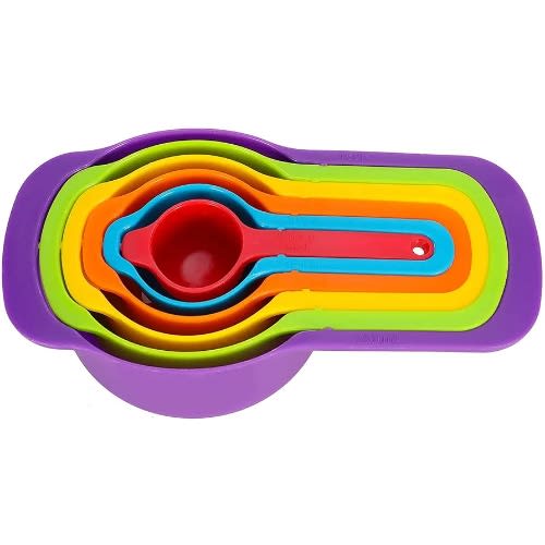 Colourful Plastic Measuring Cup And Spoon Set - 6 Pieces