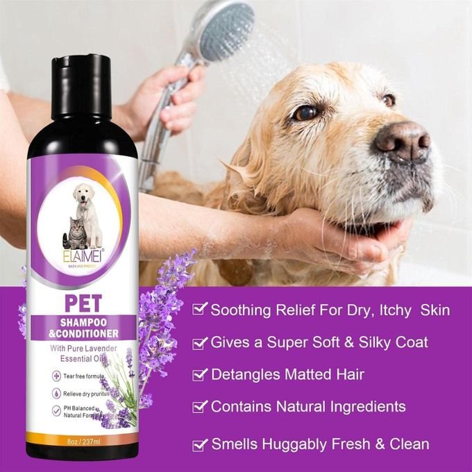 ELAIMEI Pet Shampoo Conditioner Anti-Itching  Odour Control Shampoo - Pet Hair Softening Shampoo Pet Shower Gel For Puppy Dog - Cat Shower Soap Dog Shampoo Body Wash Pet Cleaning Bath Gel - 237ML