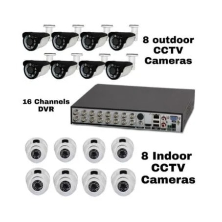 16 Channels Ahd Dvr + 8 Indoor + 8 Outdoor Cctv 1080 Cameras 2mp With Internet Access