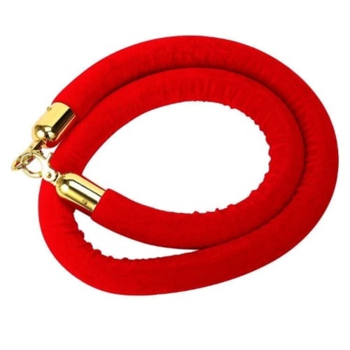 Velvet Barrier Crowd Control Stanchion Rope With Gold Hook - Red