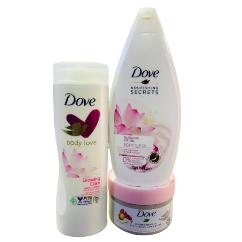 Dove Glowing Ritual Body Wash - Glowing Care Lotion And Exfoliating Body Scrub Pomegrante