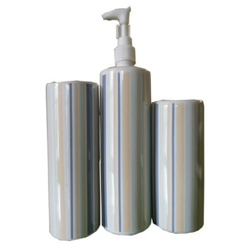 Elegant Pastel Blue Stripe Ceramic Bathroom Accessory