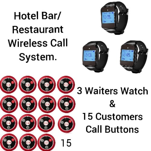 Hotel Restaurant/bar Waiters/customers Service Wireless Call System 15 Buttons/3watch Pack