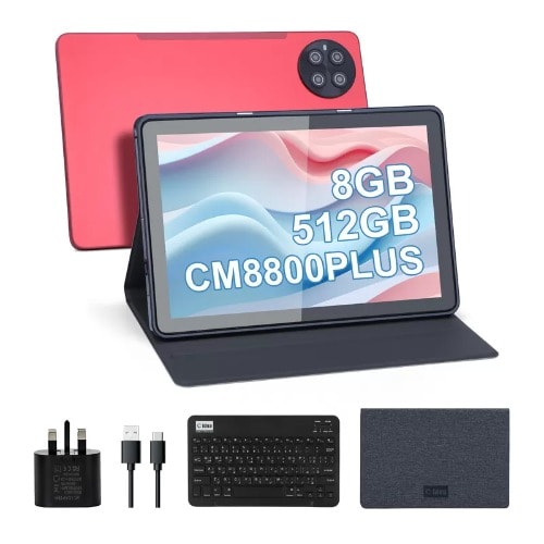 C Idea CM8800 Plus Tablet with Keyboard - 10.1" - 512GB ROM - 8GB RAM - 5G SIM - 10000mAh - Red