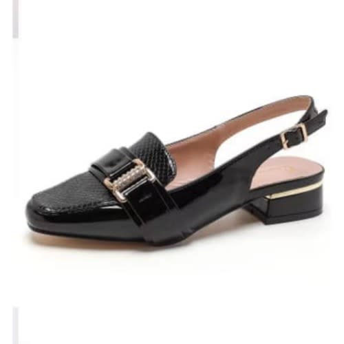 Slingback Short Heel Women Sandal - Black