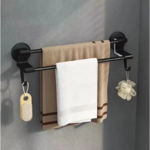 Double Rail Stainless Steel Towel Hanger with Sponge hook - Black