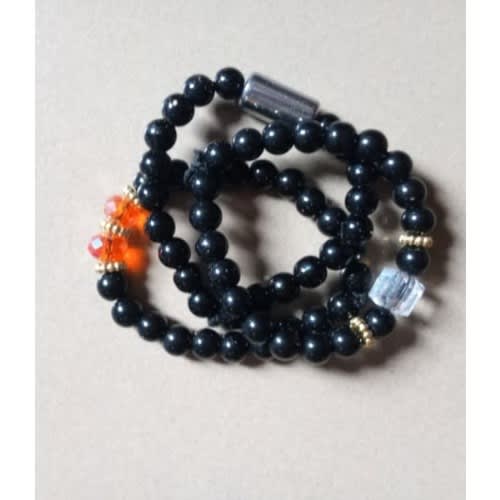 Men's Beaded Silicon Bracelet - 3 Pieces - Black
