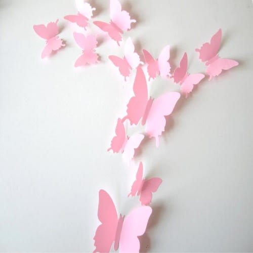 12 Pieces Wall Sticker Magnetic Butterflies Wall Decor - Pink