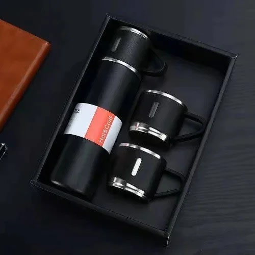 Stainless Vacuum Flask With 2 Cups Set
