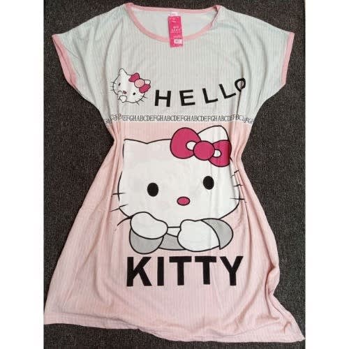 Ladies' Cotton Night Wear - Pink  And White